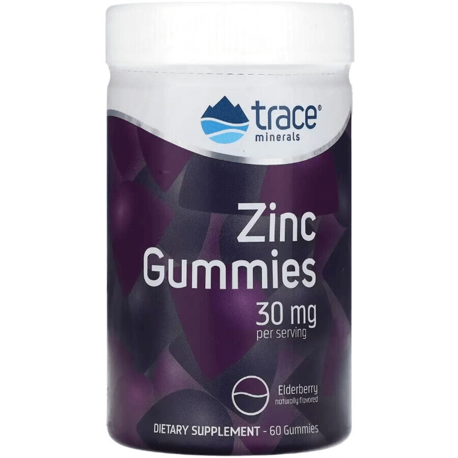 Цинк, 30 мг, смак бузини, Zinc Gummies, Trace Minerals, 60 жувальних цукерок: ціни та характеристики