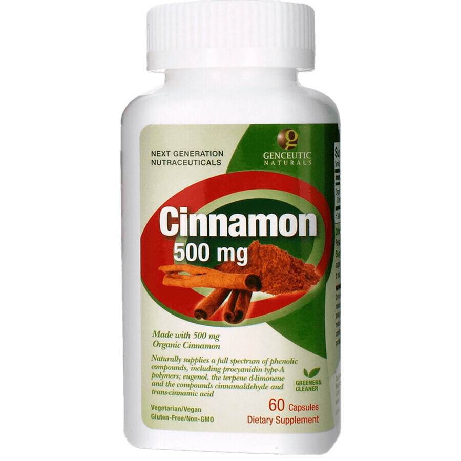 Корица, 500 мг, Cinnamon, Genceutic Naturals, 60 капсул: цены и характеристики