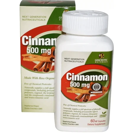 Корица, 500 мг, Cinnamon, Genceutic Naturals, 60 капсул: цены и характеристики
