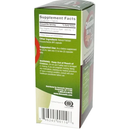 Корица, 500 мг, Cinnamon, Genceutic Naturals, 60 капсул: цены и характеристики