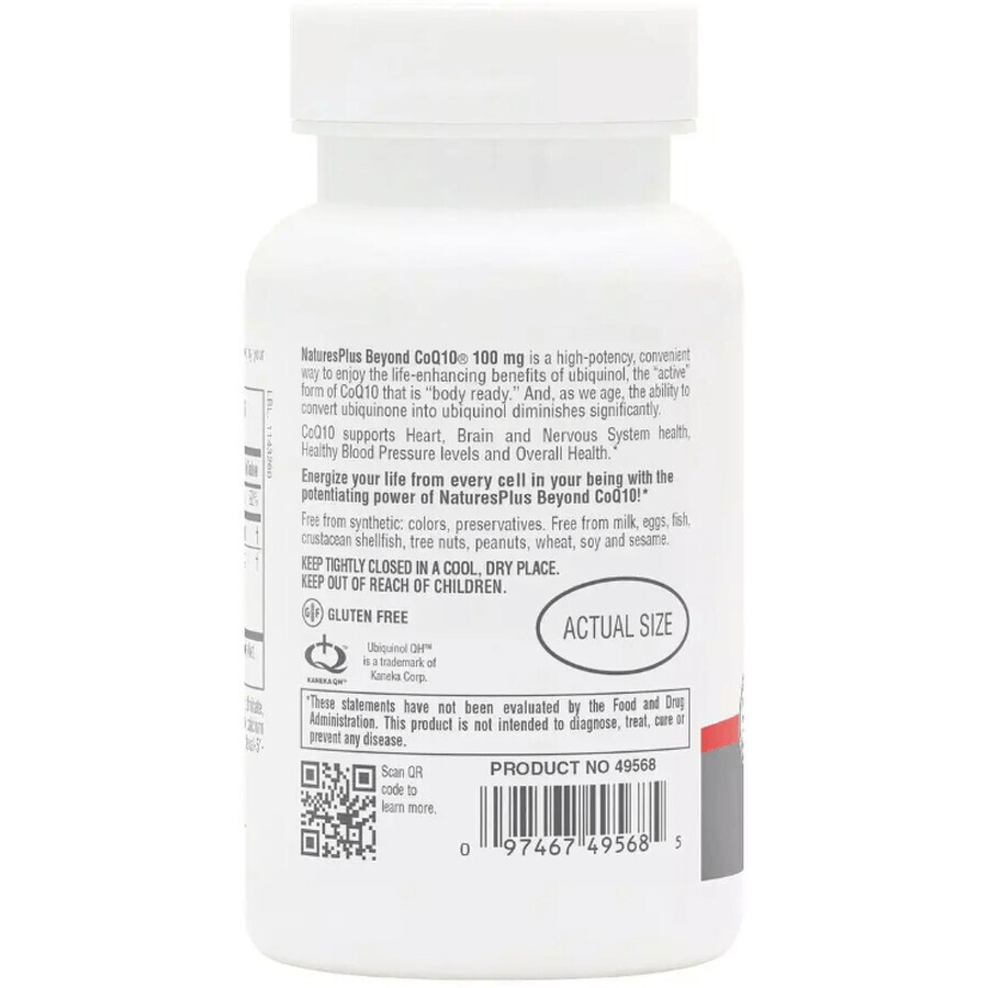 Коэнзим Q10, Убихинол, 100 мг, Beyond CoQ10, Natures Plus, 30 гелевых капсул: цены и характеристики