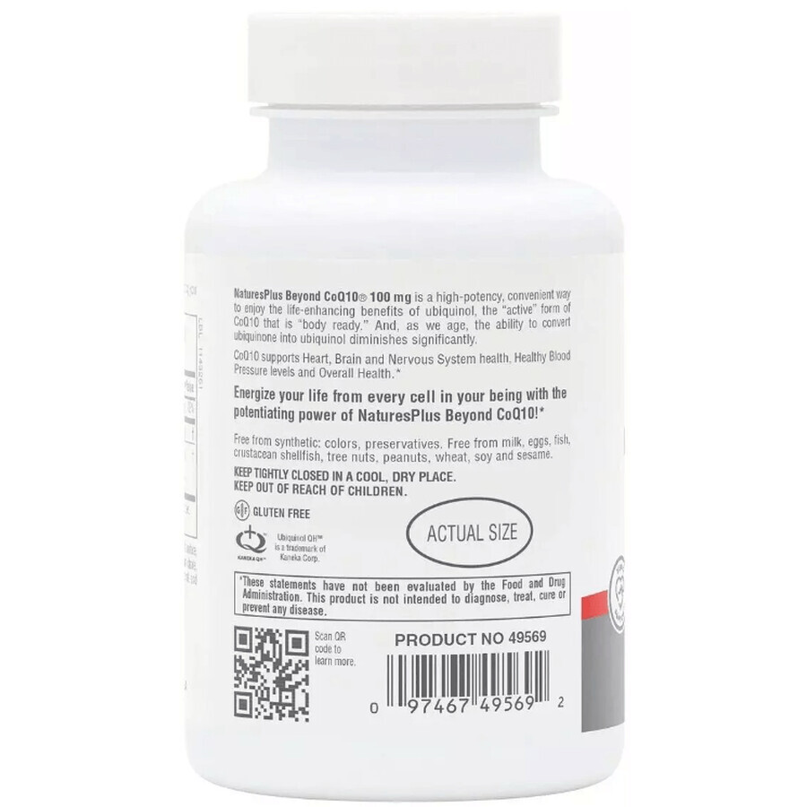 Коэнзим Q10, Убихинол, 100 мг, Beyond CoQ10, Natures Plus, 60 гелевых капсул: цены и характеристики