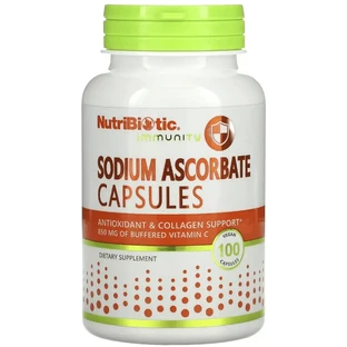 Аскорбат натрію, Sodium Ascorbate, NutriBiotic, 100 вегетаріанських капсул
