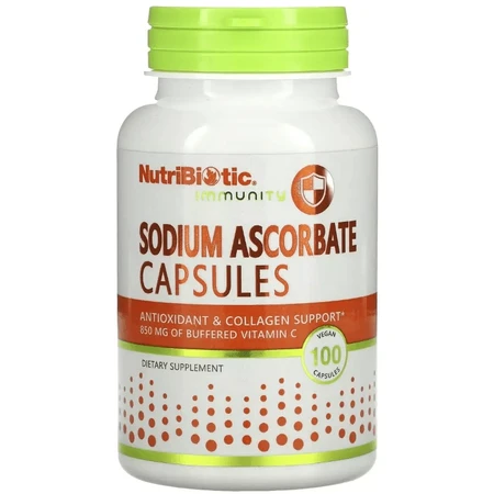 Аскорбат натрію, Sodium Ascorbate, NutriBiotic, 100 вегетаріанських капсул: ціни та характеристики