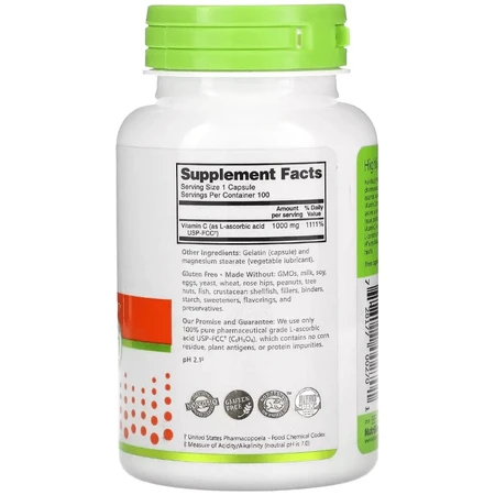 Вітамін C, 1000 мг, Vitamin C, NutriBiotic, 100 капсул: ціни та характеристики