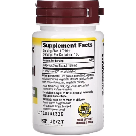 Екстракт насіння грейпфрута, 125 мг, Grapefruit Seed Extract, NutriBiotic, 100 таблеток: ціни та характеристики