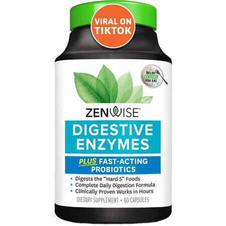 Пищеварительные ферменты и быстродействующие пробиотики, Digestive Enzymes with Probiotics, Zenwise, 60 капсул