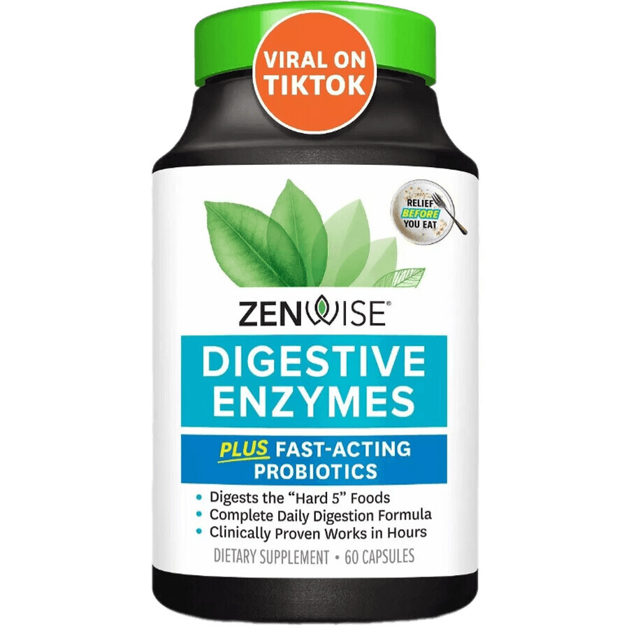 Травні ферменти та швидкодіючі пробіотики, Digestive Enzymes with Probiotics, Zenwise, 60 капсул: ціни та характеристики