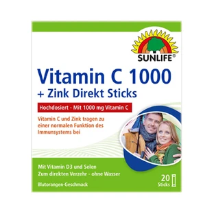 Вітаміни Sunlife Vitamin C Вітамін С 1000 + Zink в стіках по 3 г №20