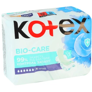 Прокладки гигиенические Kotex Bio-Care Ночные, с антибактериальным слоем 6 шт.
