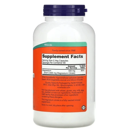 Магний цитрат, Magnesium Citrate, Now Foods, 240 растительных капсул: цены и характеристики