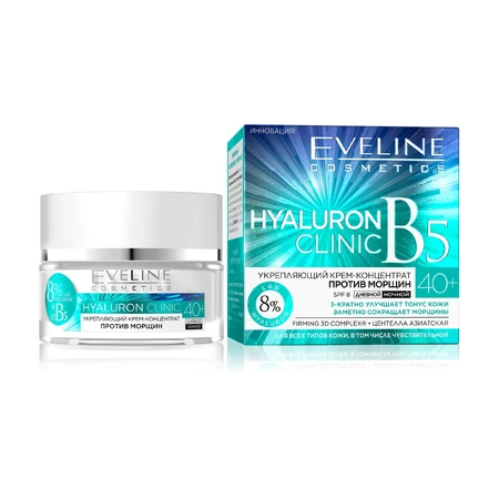 Зміцнювальний крем-концентрат від зморшок Eveline Cosmetics Hyaluron Clinic 40+, 50 мл: ціни та характеристики