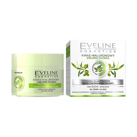Крем для обличчя Eveline Cosmetics Гіалуронова кислота & Зелена Олива, проти зморщок, для сухої і втомленої шкіри, 50 мл: ціни та характеристики