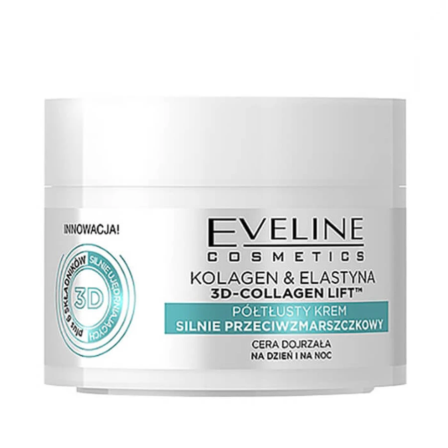 Крем для обличчя Eveline Cosmetics Колаген & Еластин, напівжирний, активне омолодження, для зрілої шкіри, 50 мл: ціни та характеристики