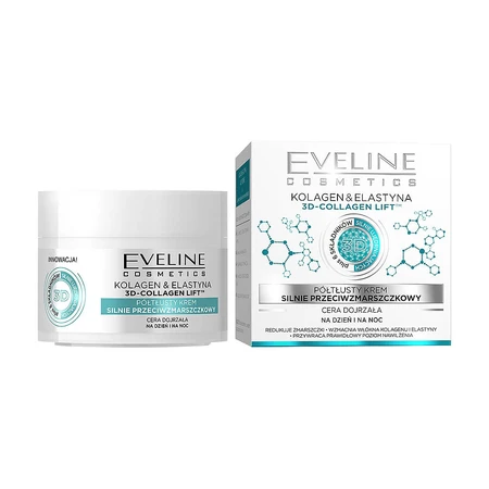Крем для обличчя Eveline Cosmetics Колаген & Еластин, напівжирний, активне омолодження, для зрілої шкіри, 50 мл: ціни та характеристики