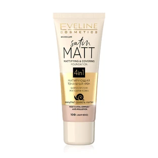 Матуючий тональний крем для обличчя Eveline Cosmetics Satin Matt Mattifying & Covering Foundation 4in1, тон 100 Light Beige, 30 мл