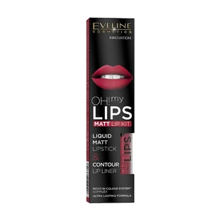 Набор EVELINE (Эвелин) Помада для губ жидкая матовая Oh! My Lips 05 4,5 мл + Карандаш для губ Max Intense Colour 25 Red Passion 1,2 г
