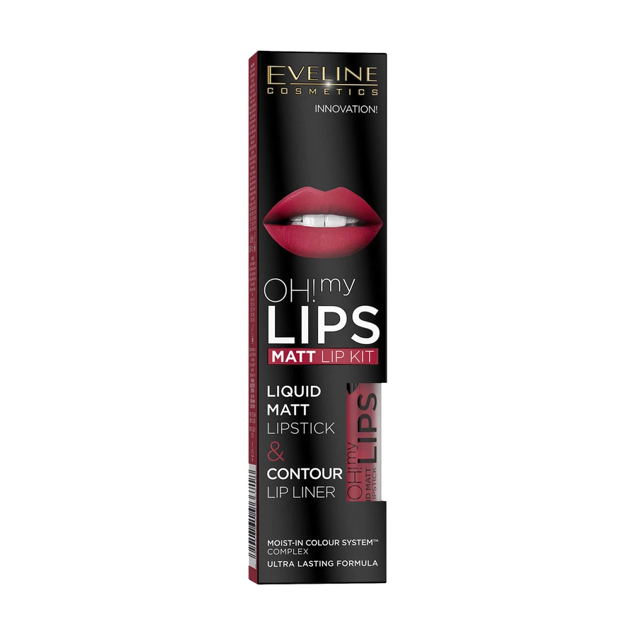 Набор EVELINE (Эвелин) Помада для губ жидкая матовая Oh! My Lips 05 4,5 мл + Карандаш для губ Max Intense Colour 25 Red Passion 1,2 г: цены и характеристики