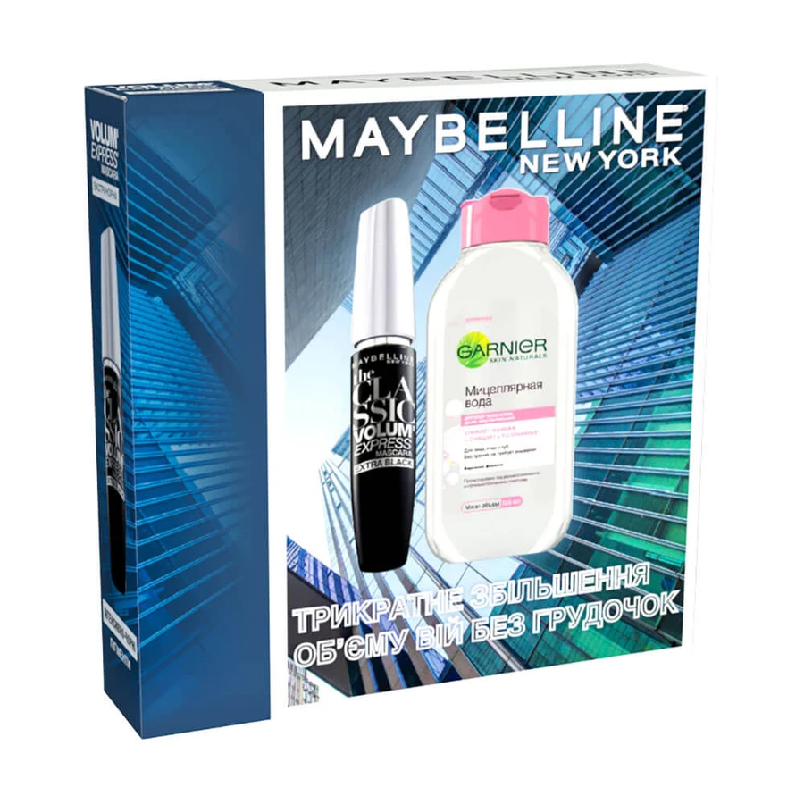 Подарунковий набір Maybelline New York Volum Express Classic (туш для вій, 10 мл + міцелярна вода для обличчя, 125 мл): ціни та характеристики