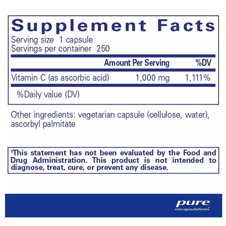 Аскорбінова кислота Ascorbic Acid Pure Encapsulations, 250 капсул: ціни та характеристики