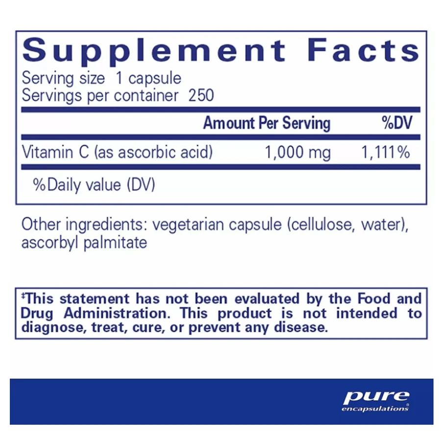 Аскорбінова кислота Ascorbic Acid Pure Encapsulations, 250 капсул: ціни та характеристики