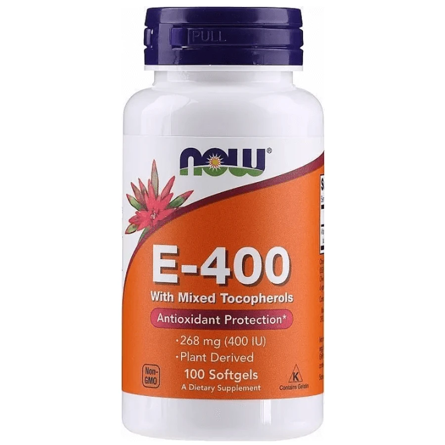 Вітамін Е, Vitamin E-400, Now Foods, зі змішаними токоферолами, 268 мг (400 МО), 100 гелевих капсул: ціни та характеристики