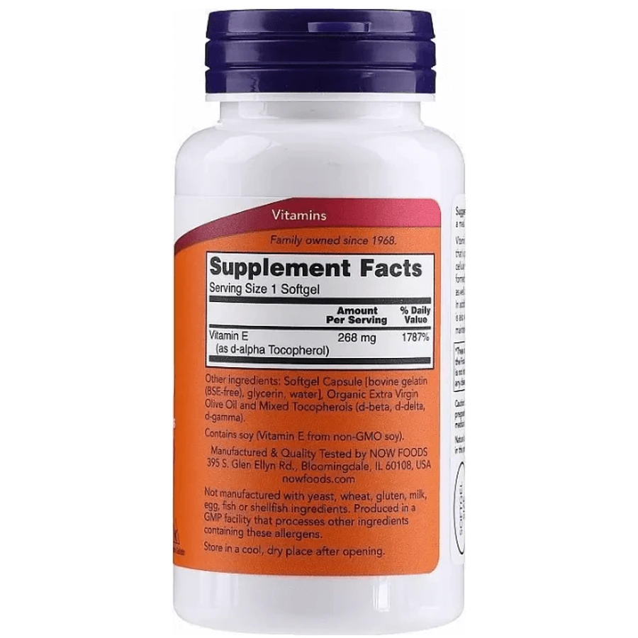 Вітамін Е, Vitamin E-400, Now Foods, зі змішаними токоферолами, 268 мг (400 МО), 100 гелевих капсул: ціни та характеристики