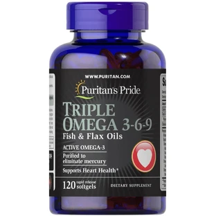 Омега 3-6-9 Puritan's PrideTriple Omega 3-6-9, риб'ячий жир і лляна олія, 120 гелевих капсул