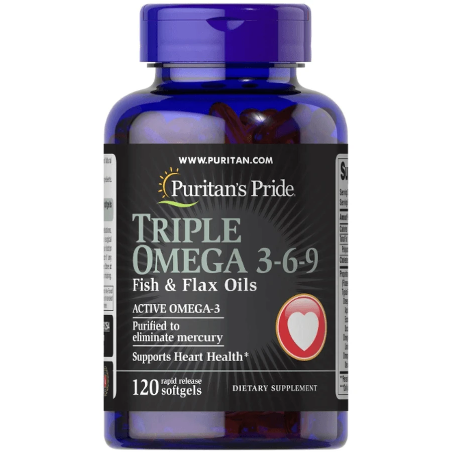 Омега 3-6-9 Puritan's PrideTriple Omega 3-6-9, риб'ячий жир і лляна олія, 120 гелевих капсул: ціни та характеристики