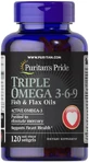 Омега 3-6-9 Puritan's PrideTriple Omega 3-6-9, рыбий жир и льняное масло, 120 гелиевых капсул