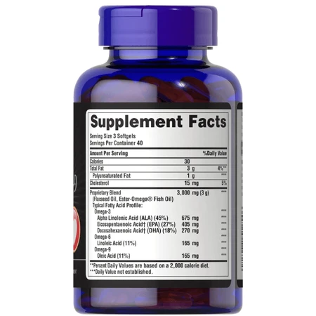 Омега 3-6-9 Puritan's PrideTriple Omega 3-6-9, риб'ячий жир і лляна олія, 120 гелевих капсул: ціни та характеристики