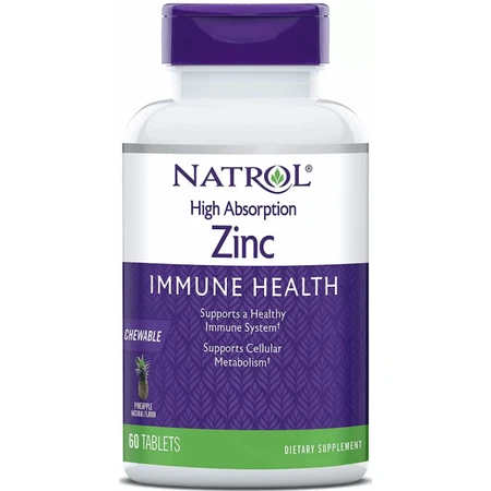 Цинк Natrol High Absorption Zinc с высокой степенью поглощения, натуральный ананасовый вкус, 60 жевательных таблеток: цены и характеристики