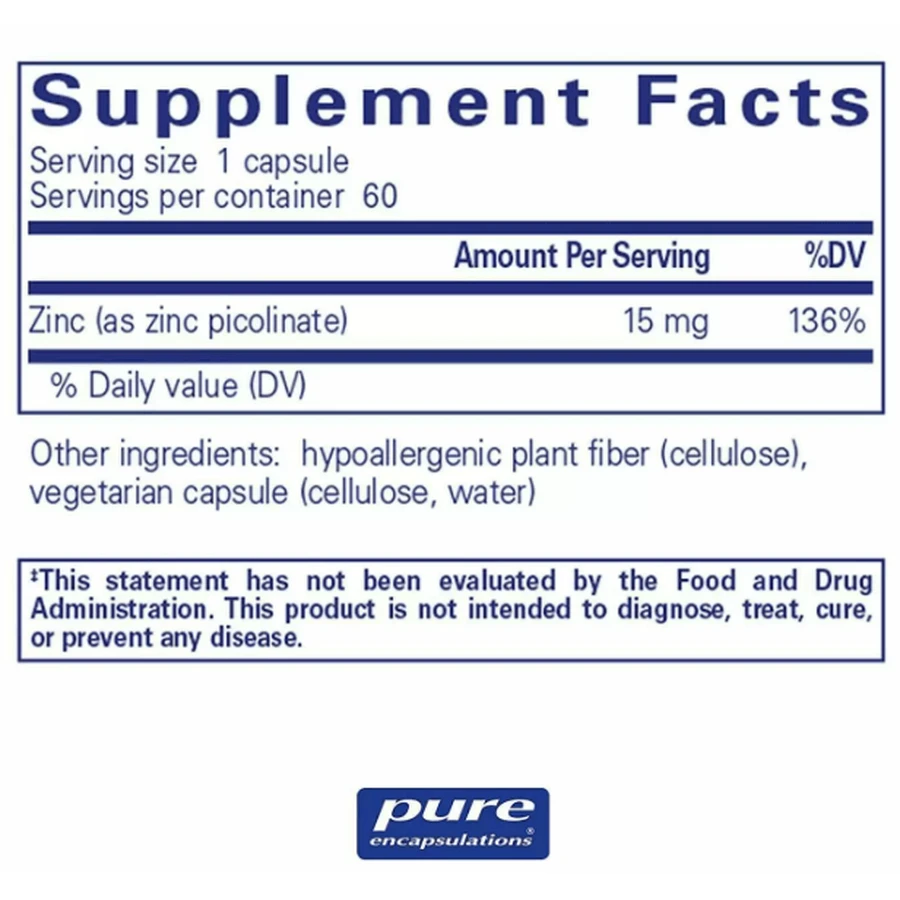 Цинк Pure Encapsulations Zinc, 15 мг, 60 капсул: цены и характеристики