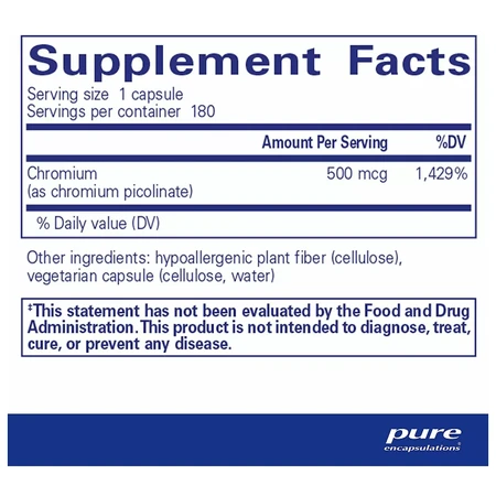 Хром піколінат Pure Encapsulations Chromium picolinate, 500 мкг, 180 капсул: ціни та характеристики