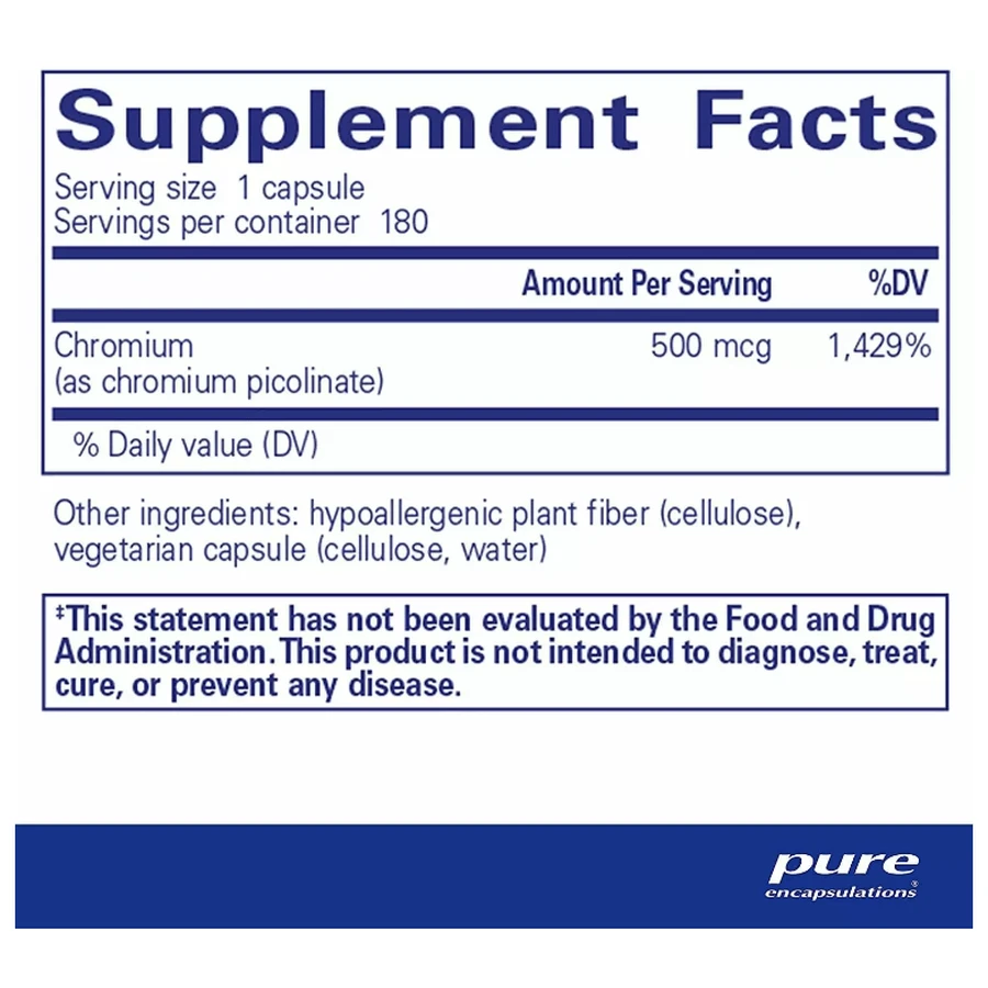 Хром піколінат Pure Encapsulations Chromium picolinate, 500 мкг, 180 капсул: ціни та характеристики
