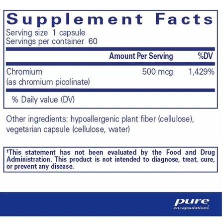 Хром піколінат Pure Encapsulations Chromium рicolinate 500 мкг, 60 капсул: ціни та характеристики
