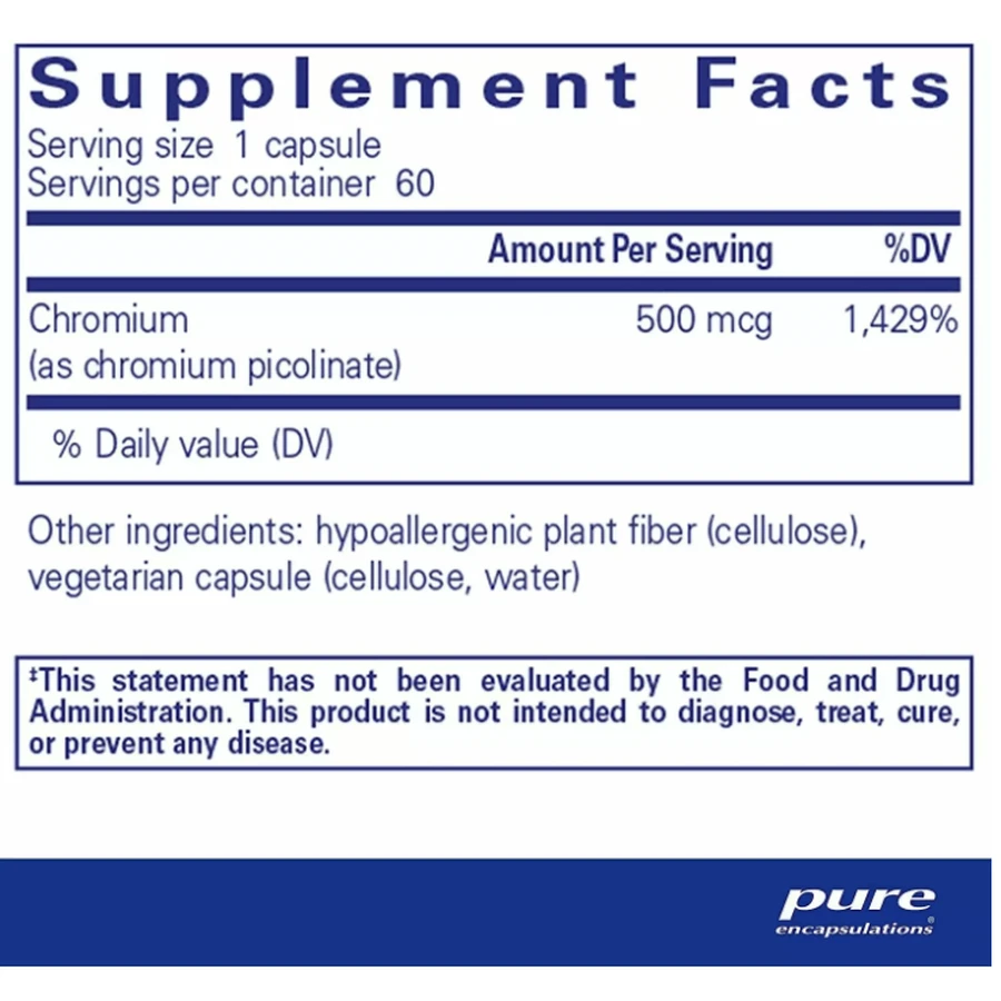 Хром піколінат Pure Encapsulations Chromium рicolinate 500 мкг, 60 капсул: ціни та характеристики