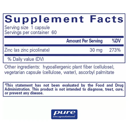 Цинк Pure Encapsulations Zinc 30 мг, 60 капсул: ціни та характеристики