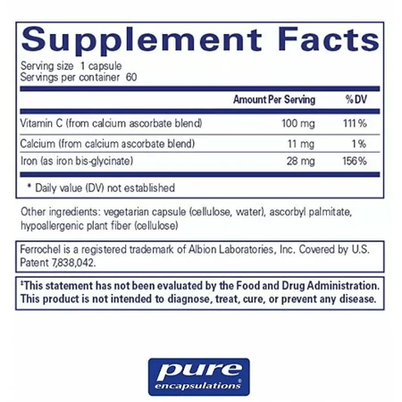 Залізо Pure Encapsulations OptiFerin-C, 60 капсул: ціни та характеристики