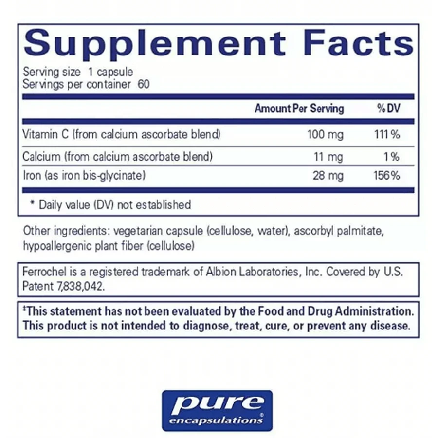 Залізо Pure Encapsulations OptiFerin-C, 60 капсул: ціни та характеристики