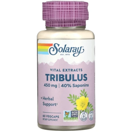 Трибулус Solaray Tribulus Extract 450 мг, для мужчин, 60 вегетарианских капсул: цены и характеристики