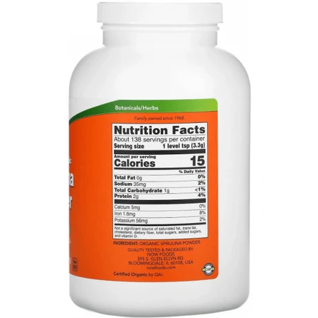 Спирулина Now Foods Spirulina, сертифицированный органический порошок, 454 г: цены и характеристики