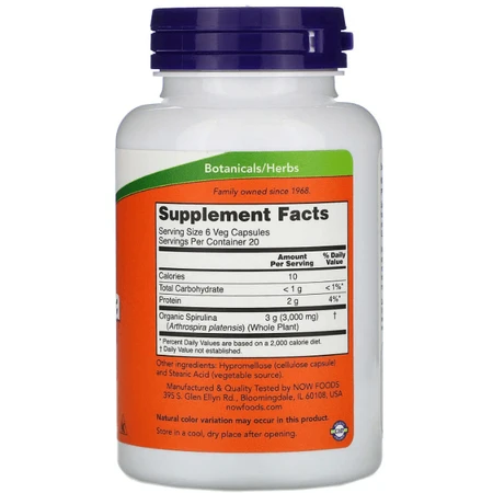 Спіруліна натуральна Now Foods Spirulina 500 мг, 120 вегетаріанських капсул: ціни та характеристики