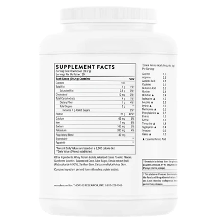 Сироватковий протеїн, ізолят Thorne, Whey Protein, шоколад, 876 г: ціни та характеристики