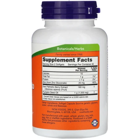 Экстракт Со Пальметто Now Foods Saw Palmetto 160 мг, с маслом семян тыквы и цинком, мужское здоровье, 90 гелевых капсул: цены и характеристики