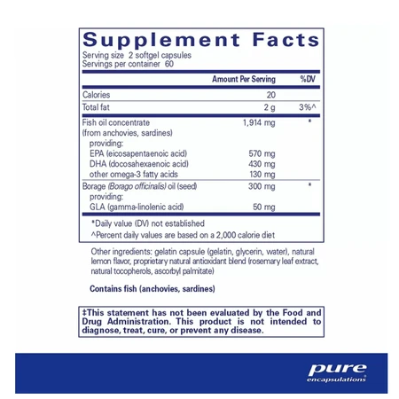 Риб'ячий жир Pure Encapsulations EFA Essentials в тригліцеридній формі з маслом огірочника, 120 капсул: ціни та характеристики