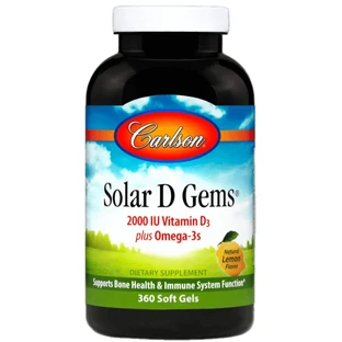 Риб'ячий жир та вітамін Д3 Carlson Solar D Gems 2000 МО, лимон, 360 капсул