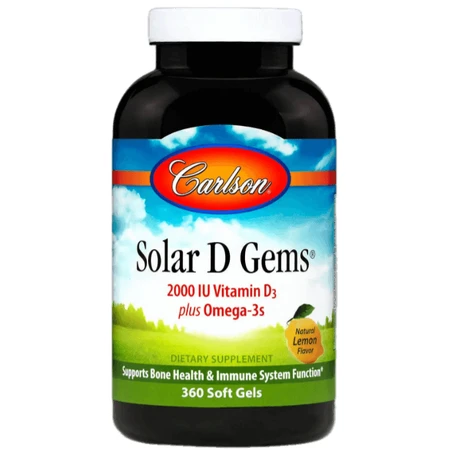 Риб'ячий жир та вітамін Д3 Carlson Solar D Gems 2000 МО, лимон, 360 капсул: ціни та характеристики