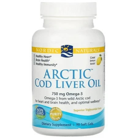 Рыбий жир из печени трески Nordic Naturals Cod Liver Oil 1000 мг, лимон, арктический, 90 капсул: цены и характеристики