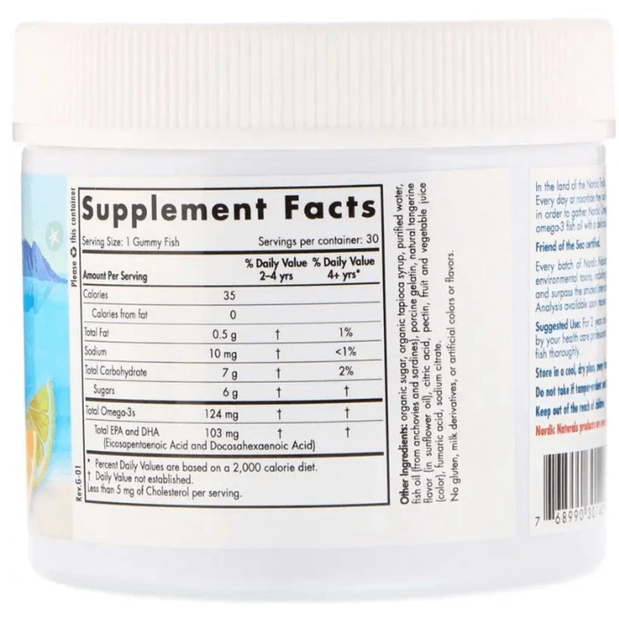 Риб'ячий жир Nordic Naturals Omega-3 Gummy Fish для дітей, смак мандарину , 30 желе: ціни та характеристики
